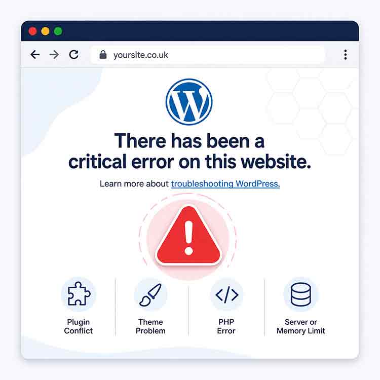 WordPress website showing a critical error