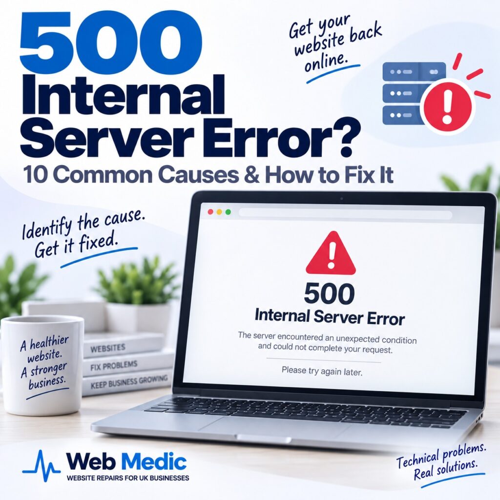 Website showing a 500 Internal Server Error