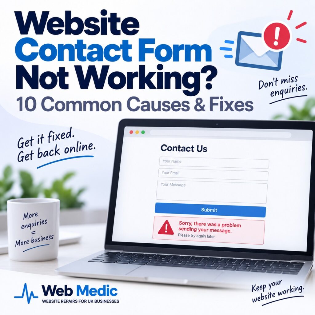 Website contact form not working and showing an error